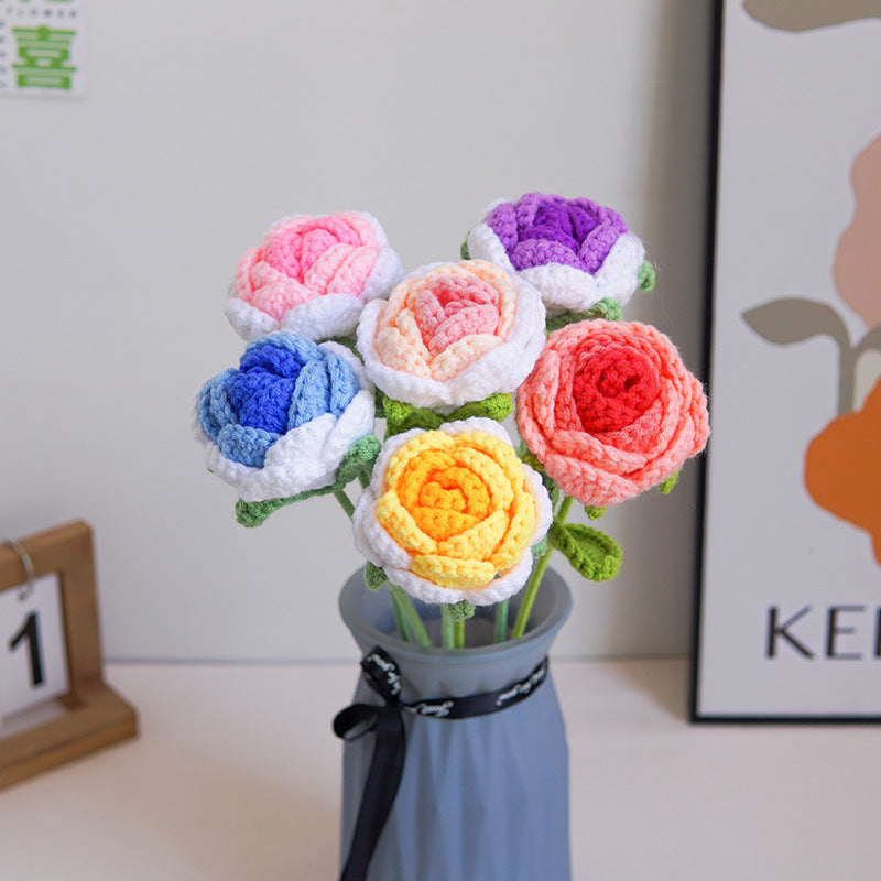 Valentine Holiday Decorations Handmade Crochet Rose Stem