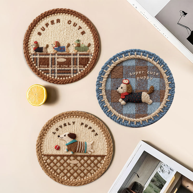Round Silicone Drink Coaster with Woven Pattern Design