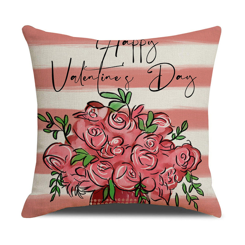 Valentine Heart Floral Linen Pillow Covers Romantic Home