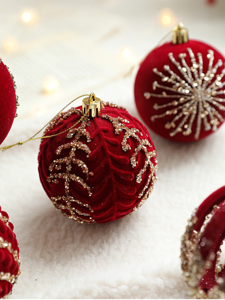 Burgundy Velvet Glitter Ball Christmas Tree Ornaments
