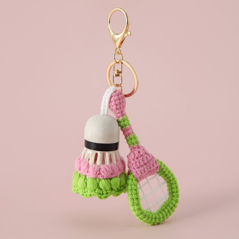Crochet Badminton Racket Set Keychain Sporty Bag Charm