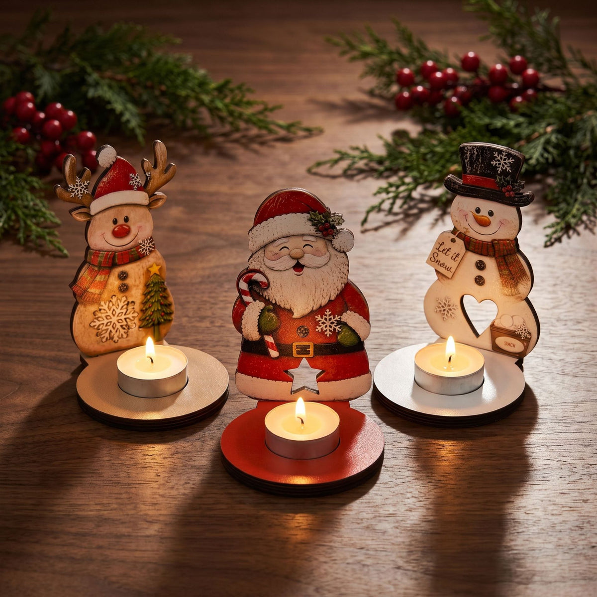 Christmas Wooden Character Candle Holder Tabletop Decor