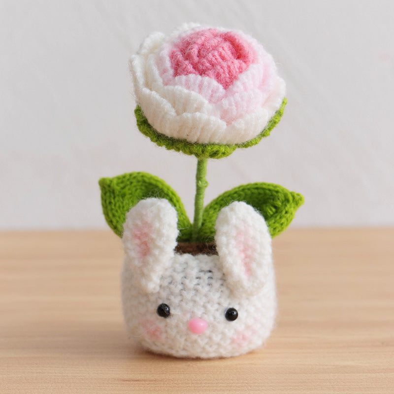 Valentine Holiday Decorations Crochet Rose Desk Planter