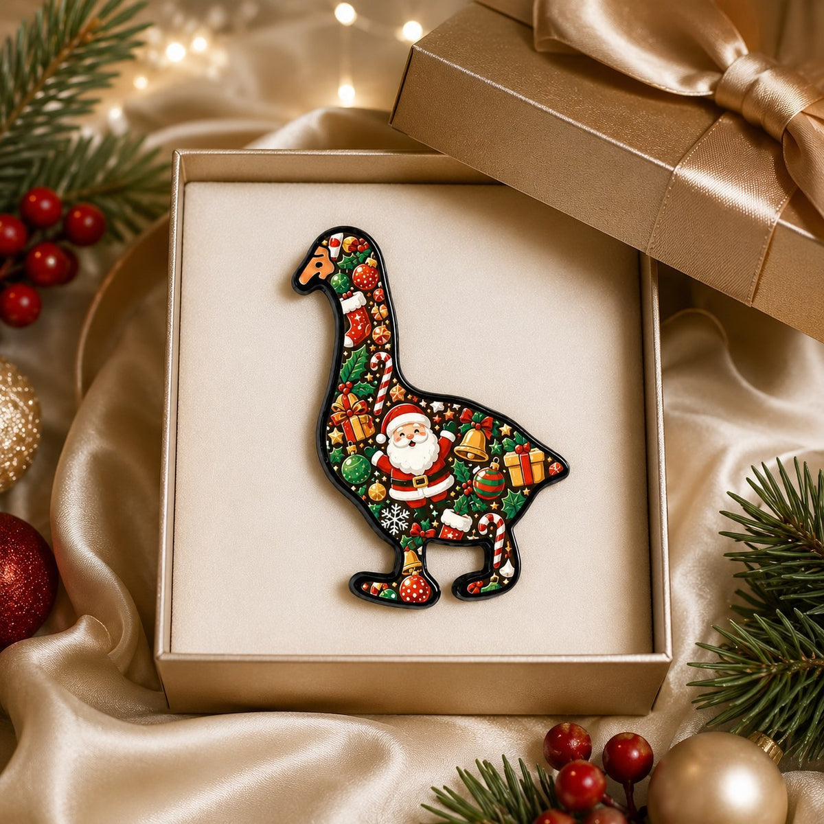 Christmas Goose Enamel Pin Holiday Jewelry