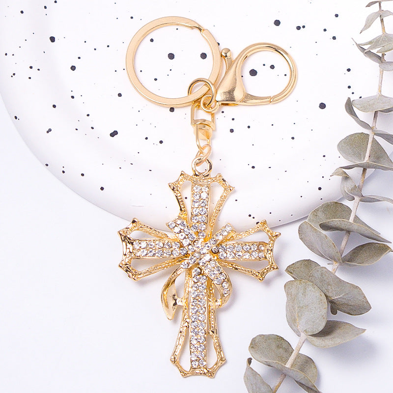 Crystal Cross Keychain Rhinestone Metal Bag Car Charm