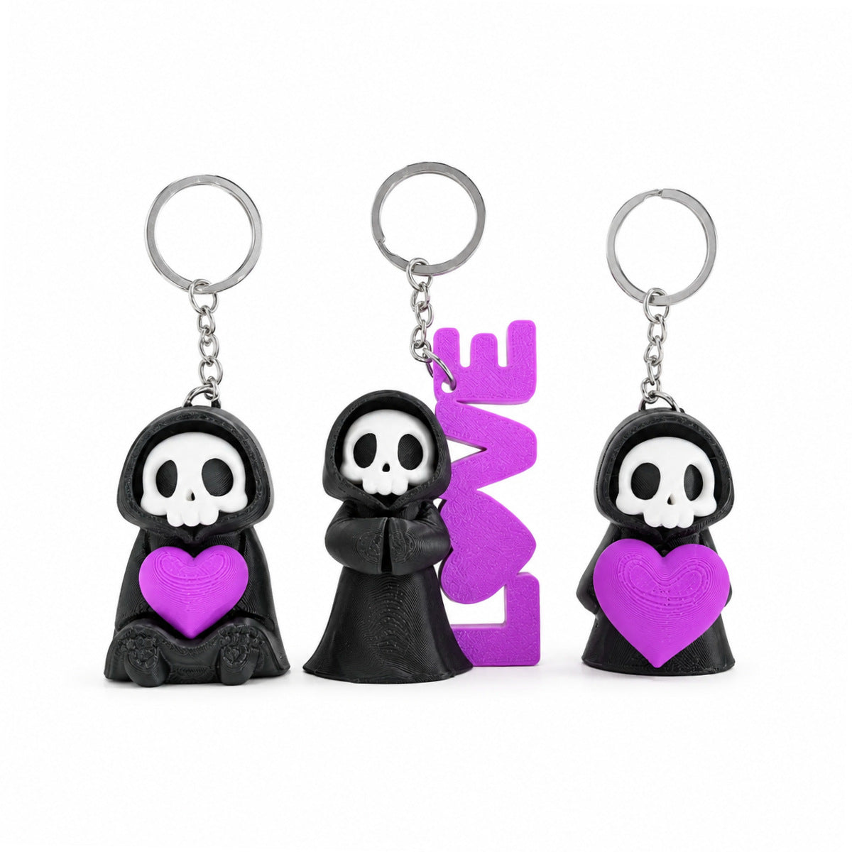 3D Printed Skull Heart Keychain PLA Gothic Gift Accessory