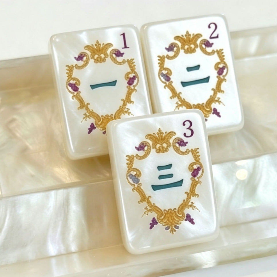 Elegant Pearl Acrylic Mahjong Tiles Set Classic Table Game