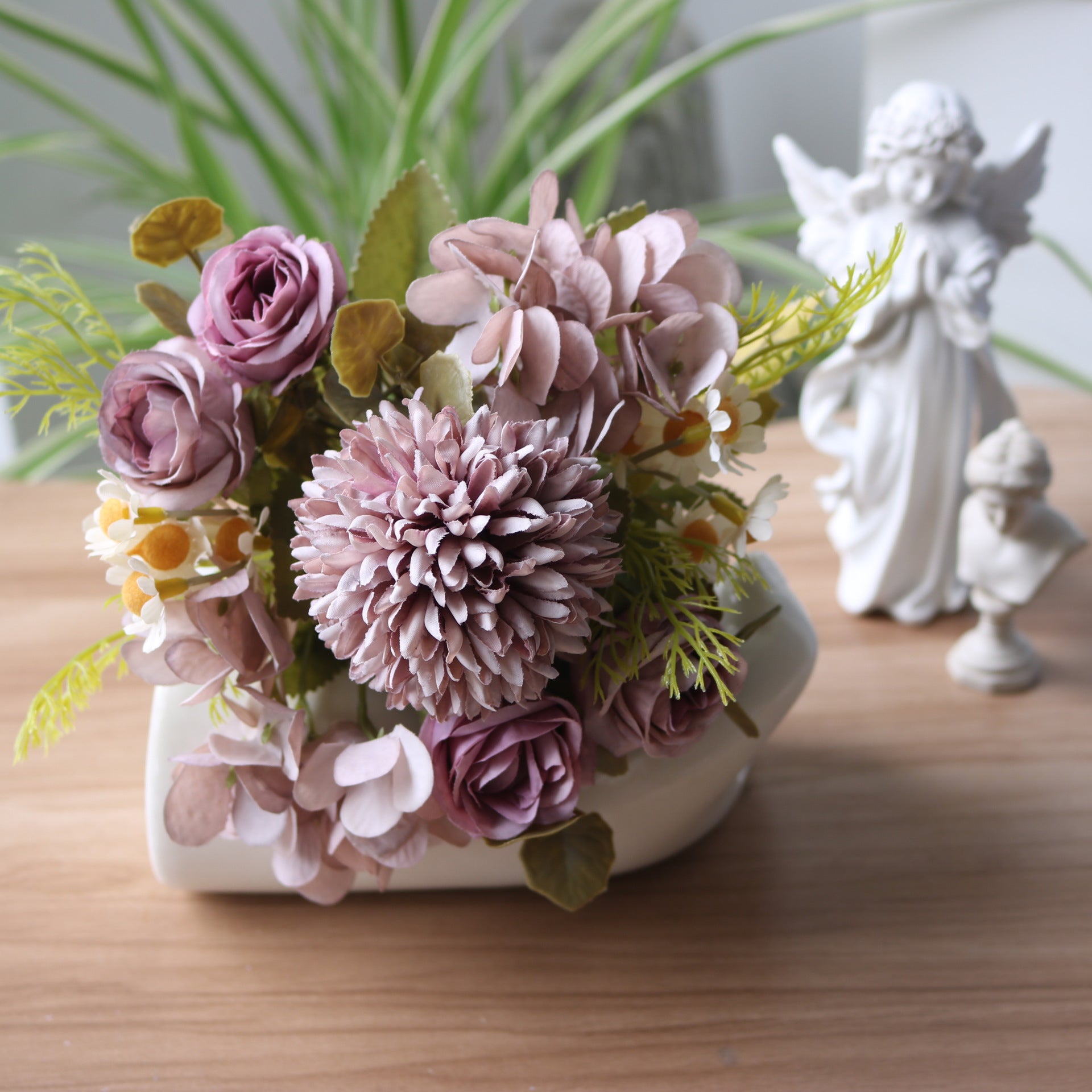 Valentine 7-Stem Faux Autumn Rose Hydrangea Daisy Bouquet