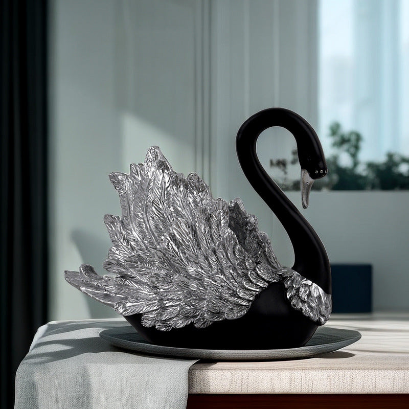 Black Swan Couple Decor Set Romantic Home Sculpture Gift