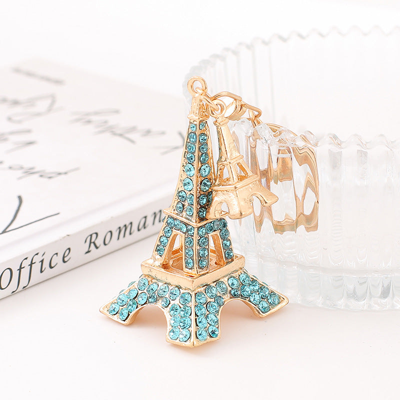 Rhinestone Eiffel Tower Keychain Metal Paris Charm Key Ring