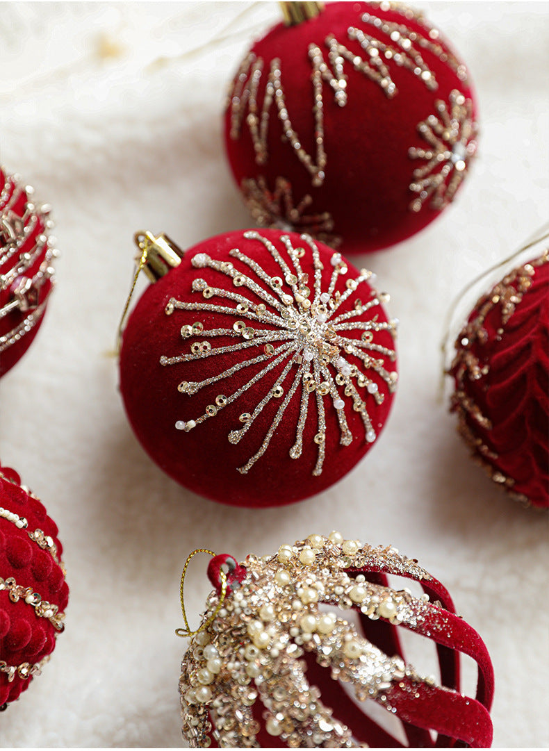 Burgundy Velvet Glitter Ball Christmas Tree Ornaments