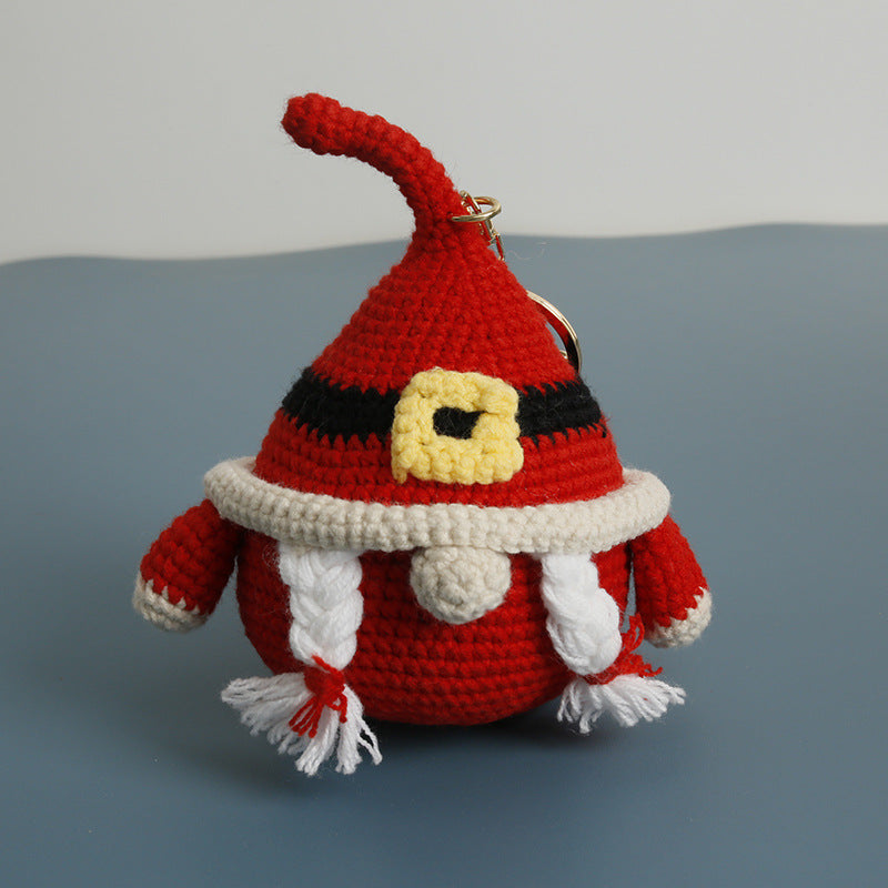 Handmade Crochet Christmas Gnome Ornament Keychain