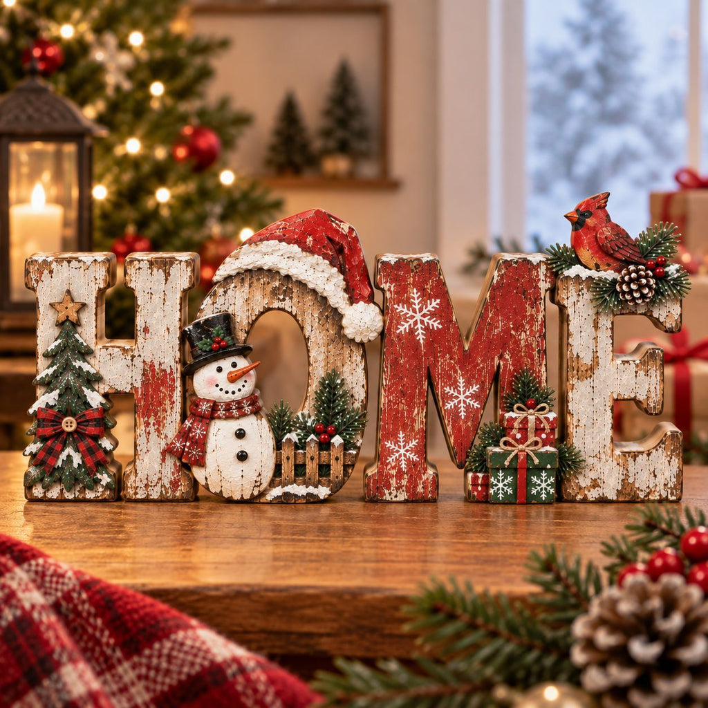 Christmas HOME Sign Wooden Tabletop Holiday Decor
