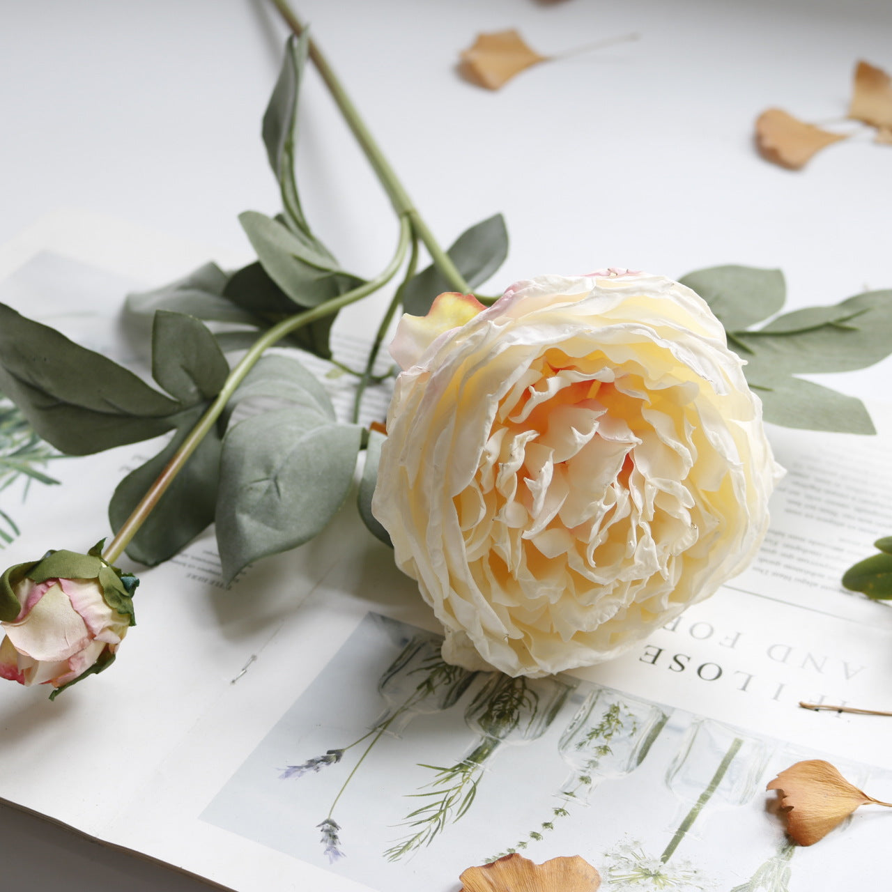 Artificial Peony Stem 2 Heads Faux Silk Flower Home Decor