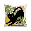 Nordic Black Cat Throw Pillow Cover with Botanical Print