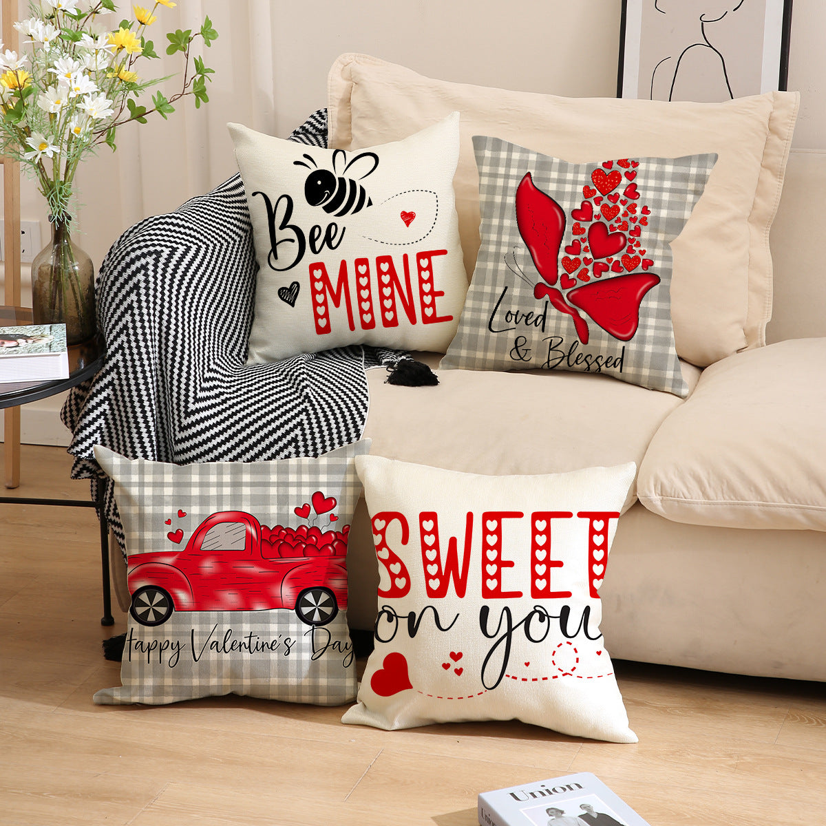 Valentine Heart Throw Pillow Covers Romantic Couples Decor