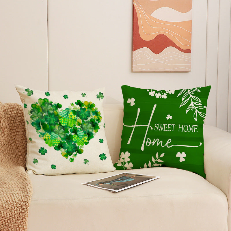 St. Patrick’s Day Shamrock Linen Pillow Cover Home Decor
