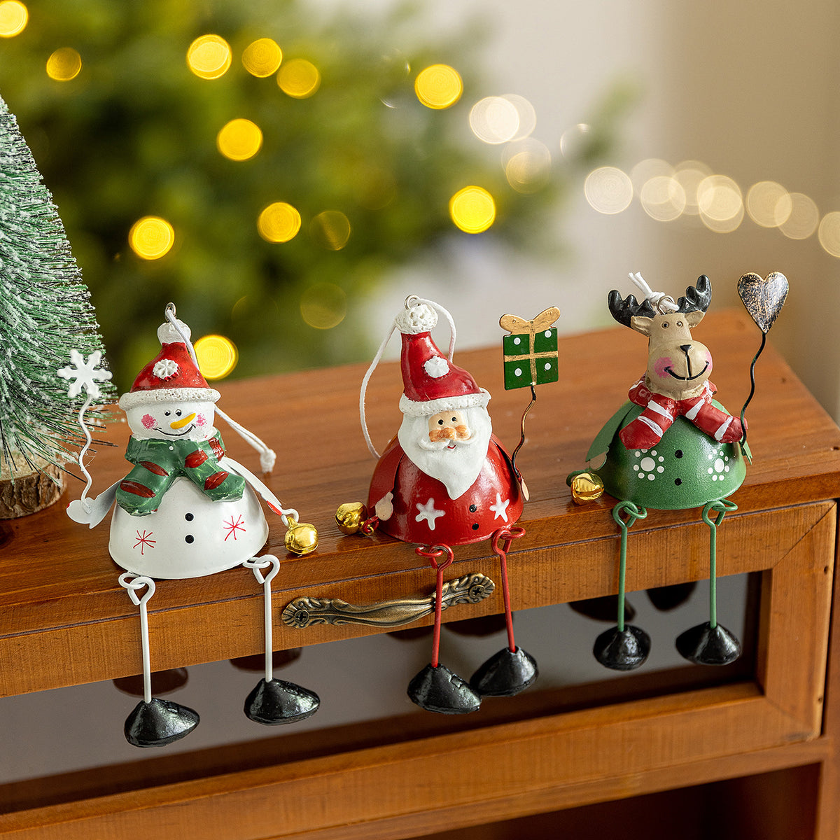 Christmas Santa Snowman Reindeer Hanging Ornaments Metal Decor