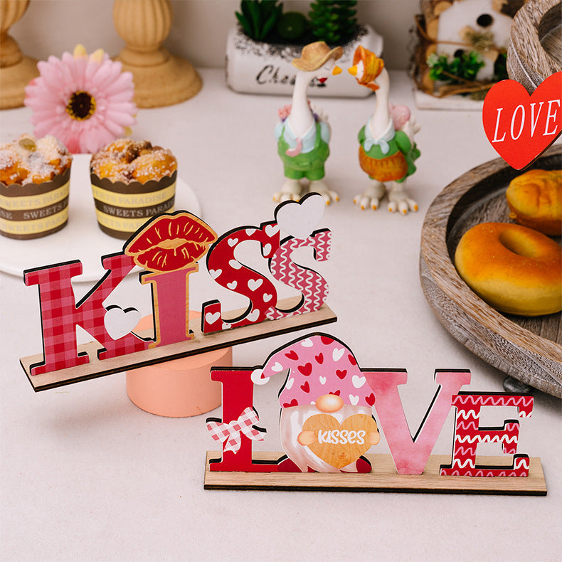 Valentine’s Day LOVE KISS Wooden Decor Romantic Home Display