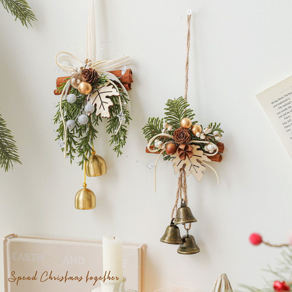 Rustic Christmas Bell Door Hanger Pinecone Decor
