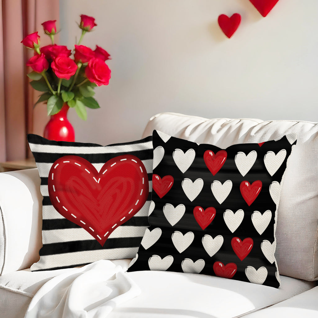 Red Heart Throw Pillow Cover Valentine Decor for Sofa and Bedroom