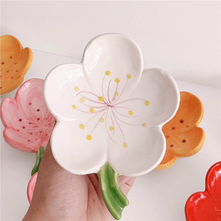 Flower Ceramic Soap Dish Floral Bathroom Tray Decor