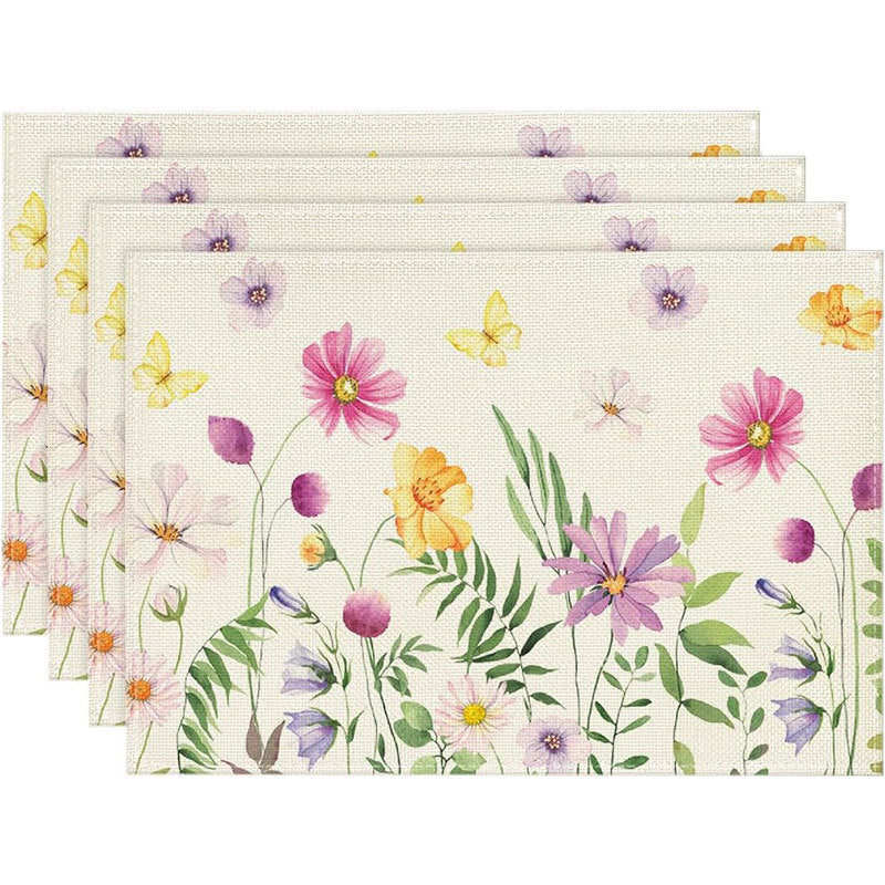 Floral Linen Table Placemats Spring Flower Dining Mats