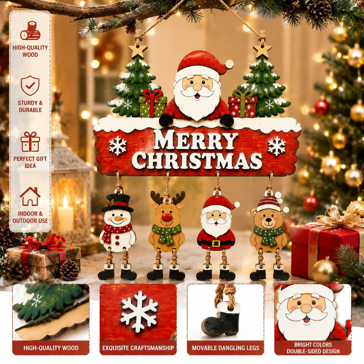 Christmas Wooden Sign with Dangling Legs Holiday Decor