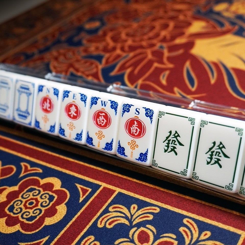 Blue Marble Acrylic Mahjong Set Classic Game Tiles
