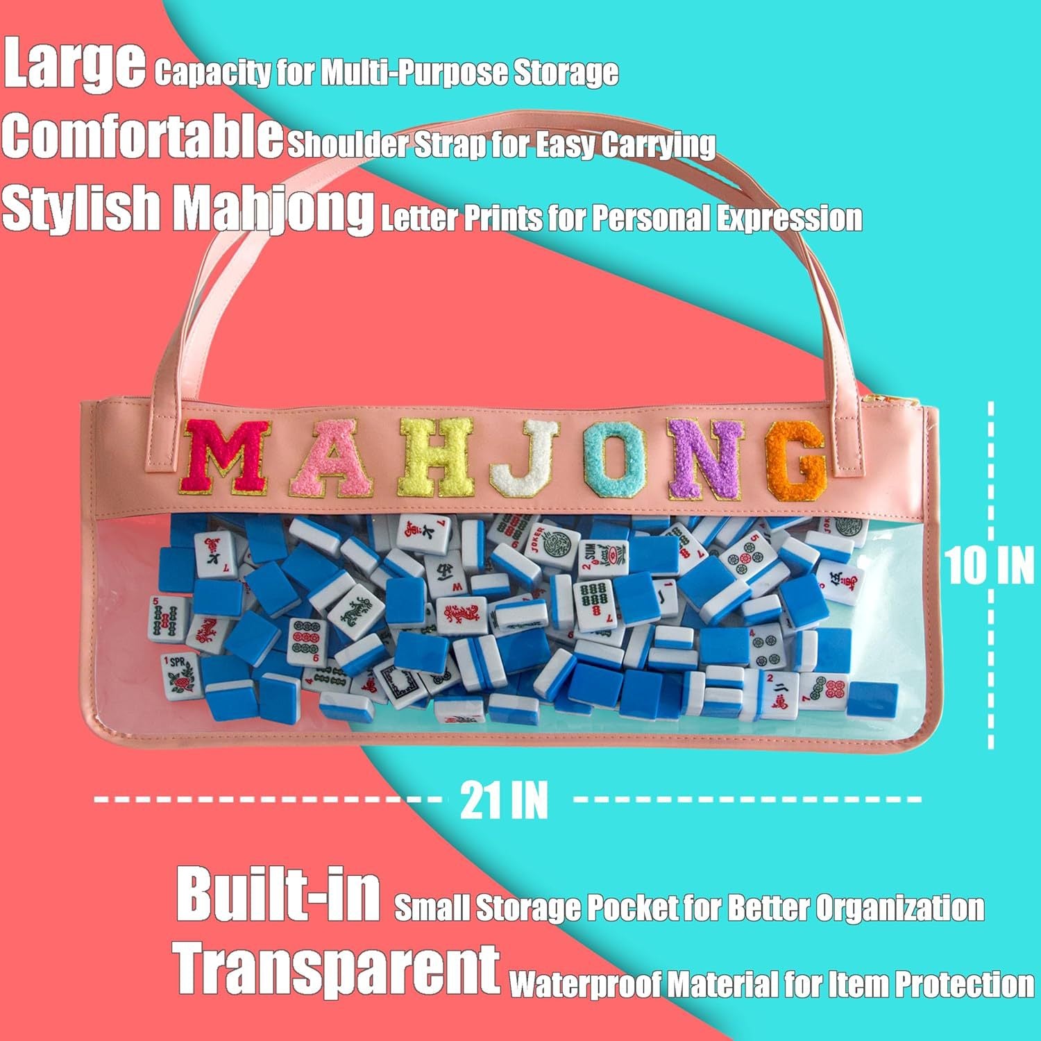Transparent Embroidered Letter Mahjong Tote Bag