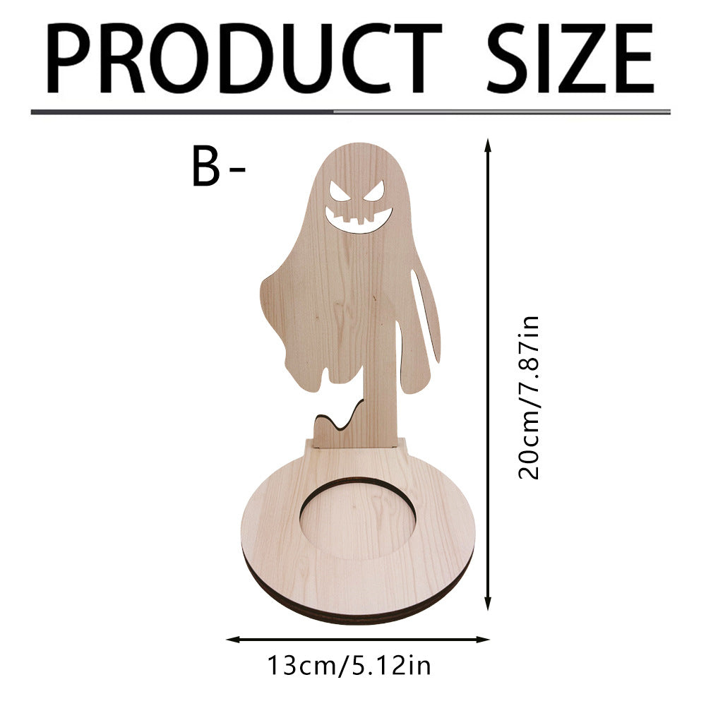Wooden Halloween Candle Holder Tabletop Seasonal Decor