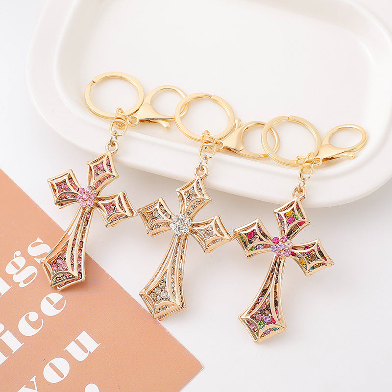 Rhinestone Double Cross Keychain Metal Bag & Car Charm