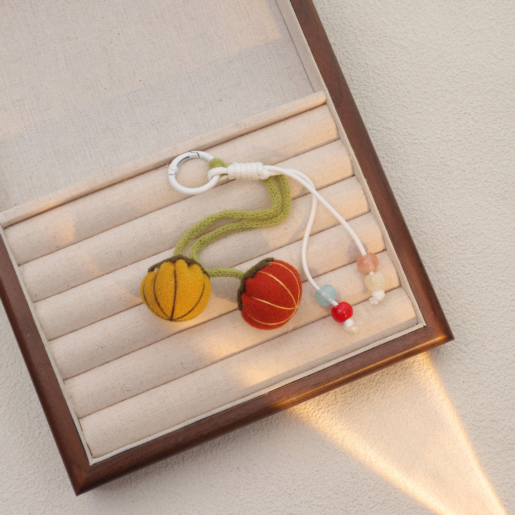 Pumpkin Plush Keychain Bag Charm with Beaded Hanging Design