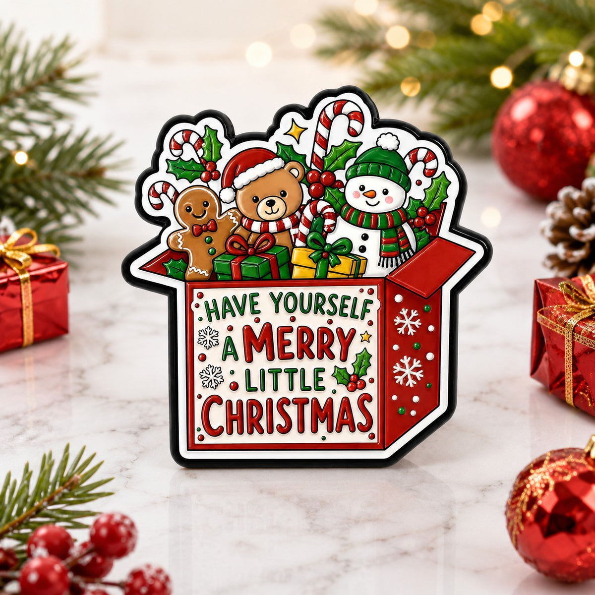 Christmas Gift Box Pin Holiday Character Brooch