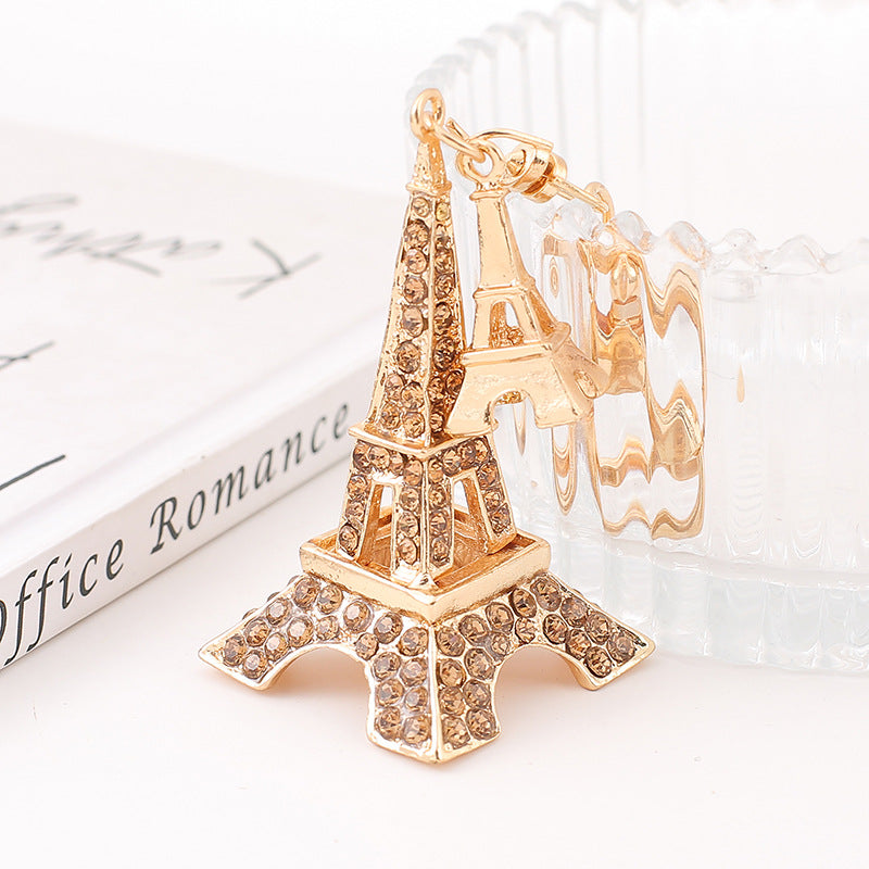 Crystal Eiffel Tower Keychain Sparkling Charm with Metal Ring