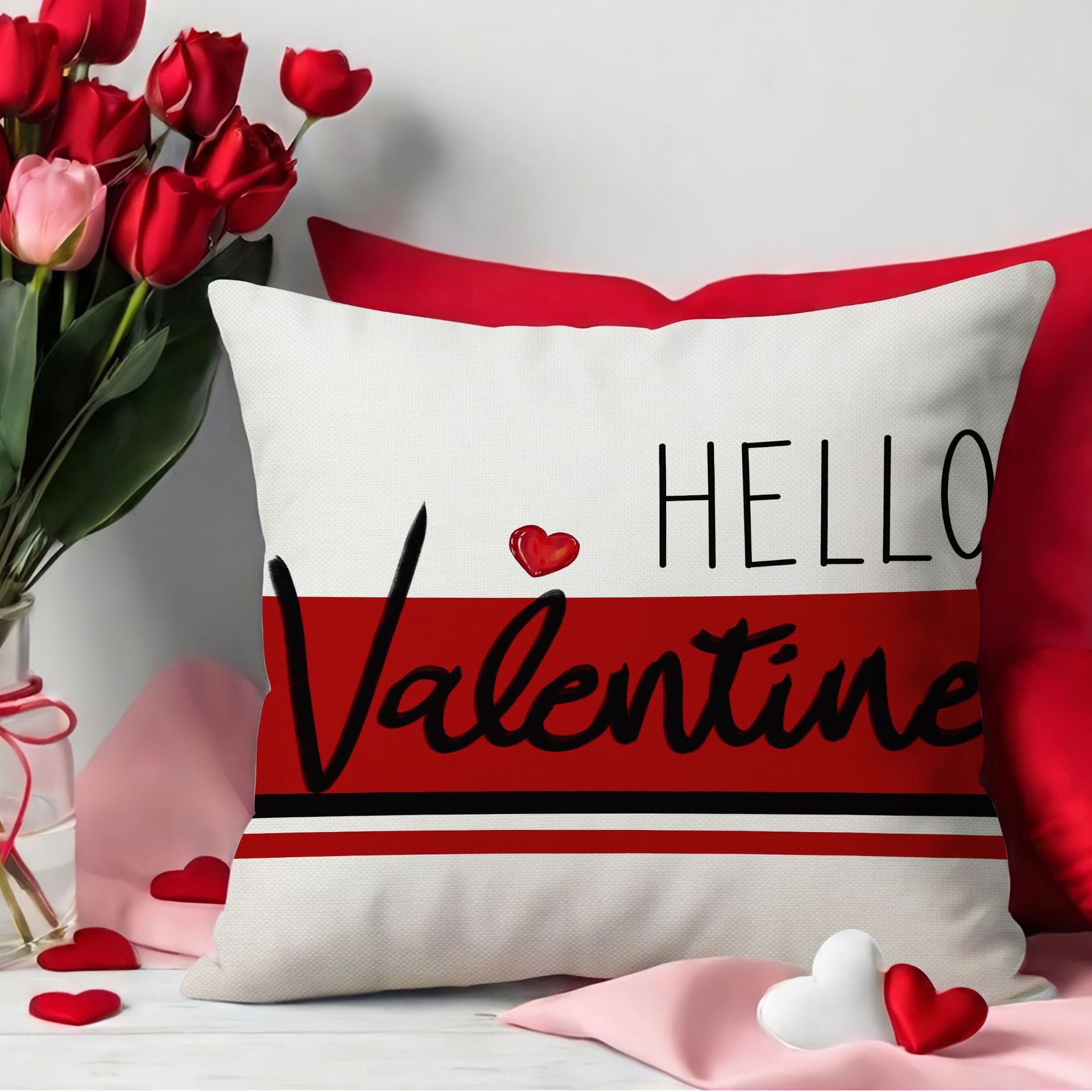 Valentine Heart Throw Pillow Cover Romantic Red Couple Decor