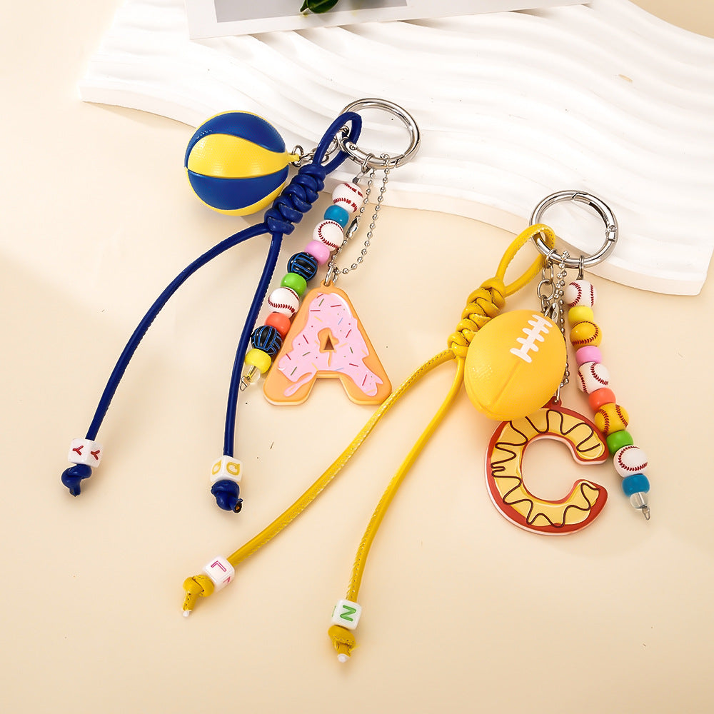 Acrylic Sports Ball Initial Keychain Bag Charm