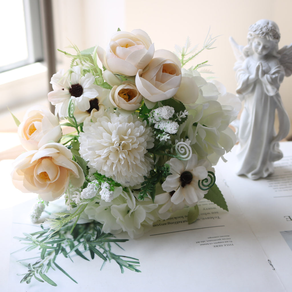 Valentine Nordic Faux Camellia Daisy Hydrangea Bouquet