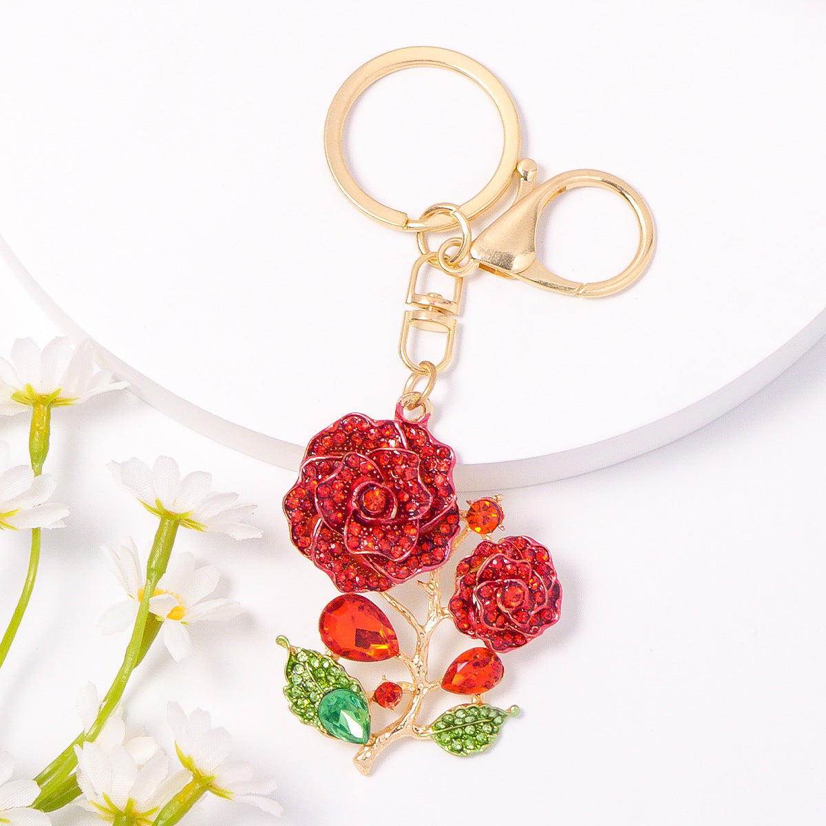 Valentine’s Day Crystal Rose Keychain Rhinestone Metal Charm