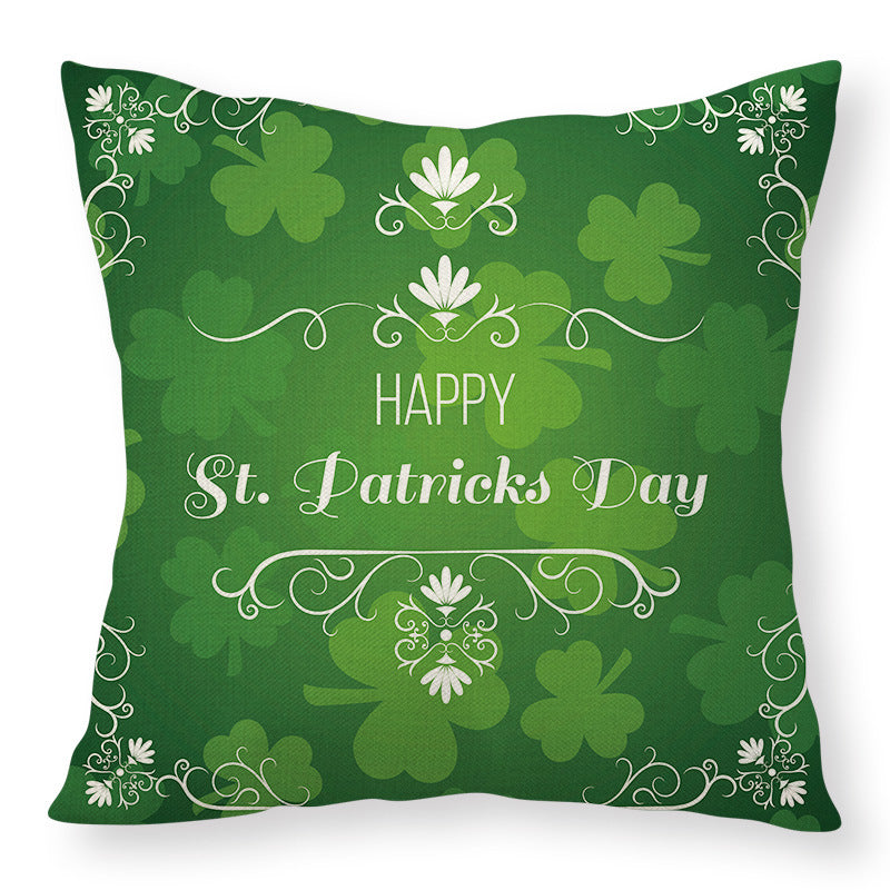 St Patrick’s Day Linen Throw Pillow Cover Shamrock Print