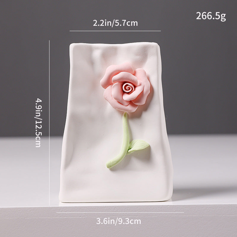 Ceramic Flower Vase Modern Floral Relief Home Decor Accent