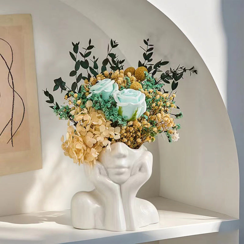 Modern Face-Shaped Ceramic Vase for Home Tabletop Decor