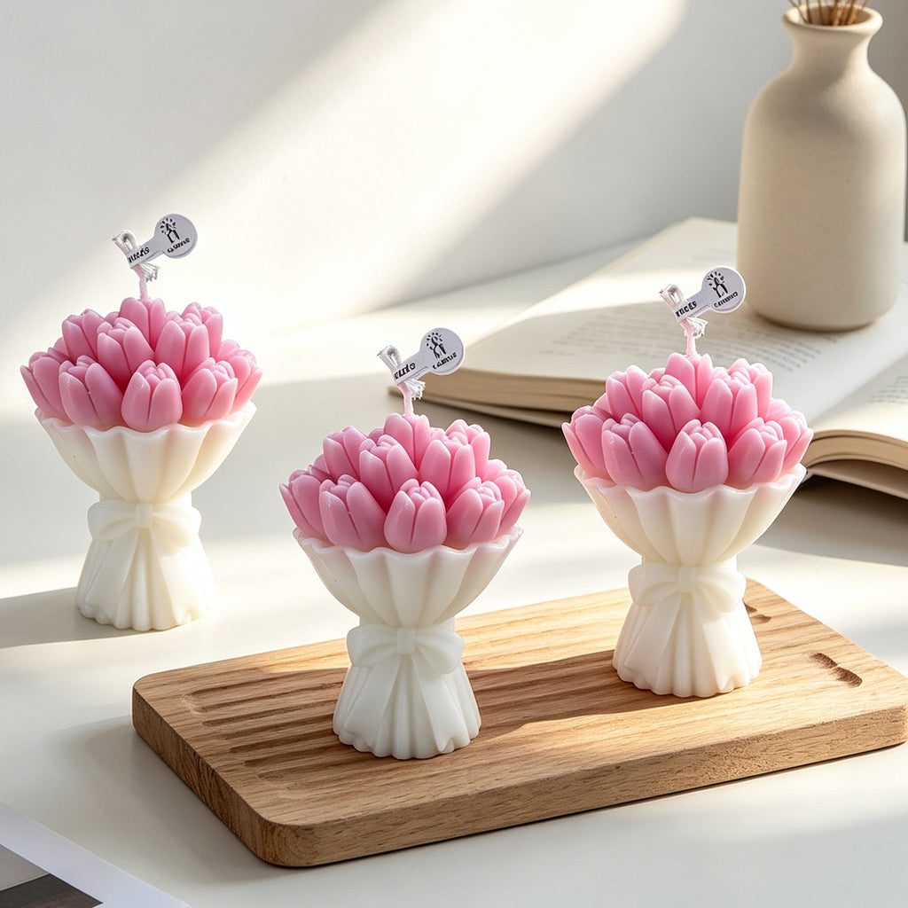 Tulip Flower Candle Floral Decor Romantic Home Accent Gift