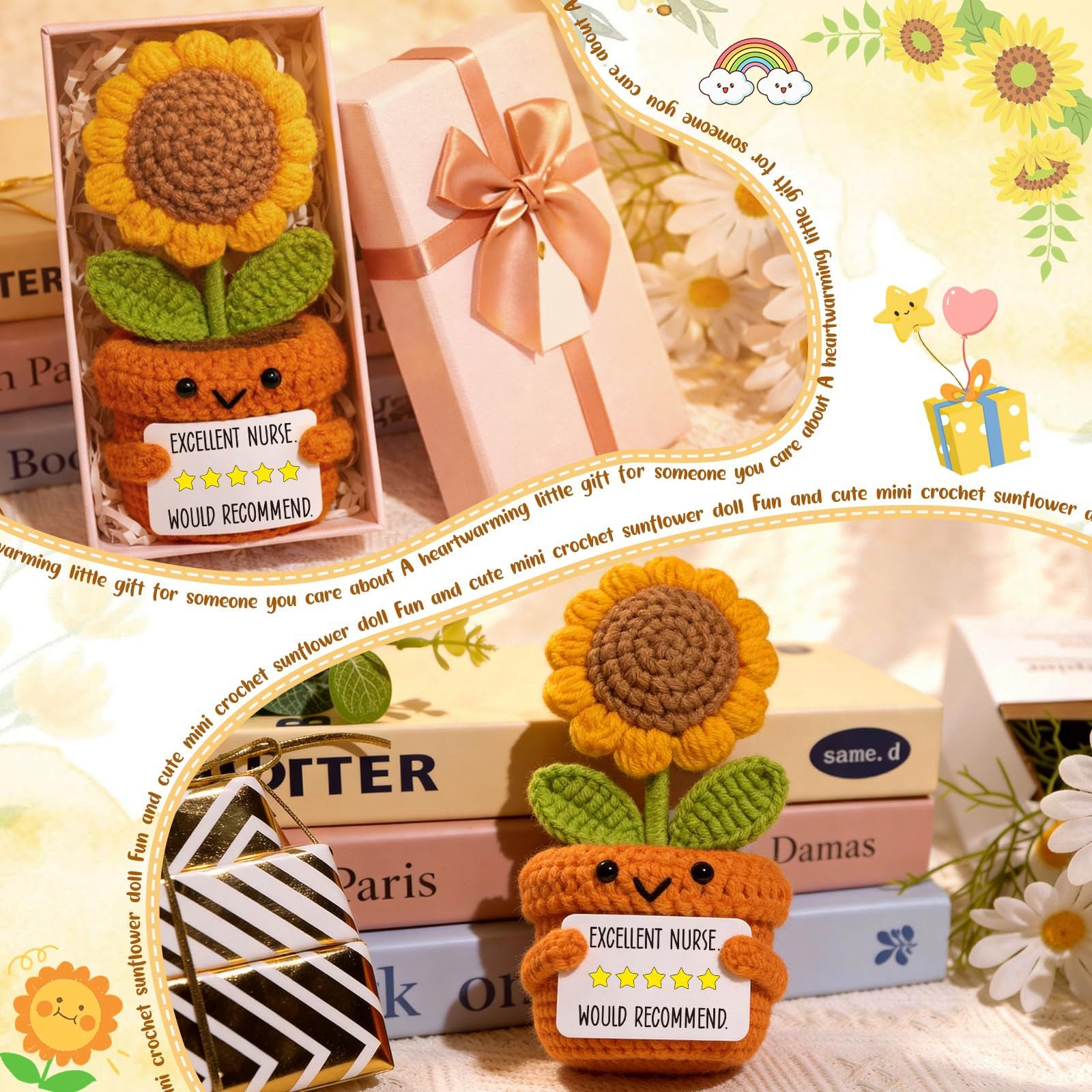 Crochet Sunflower Pot Plush Gift Positive Decor Toy