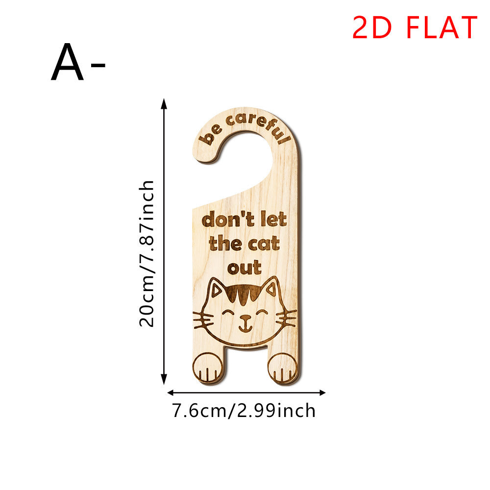 Cat Door Knob Safety Sign Wooden Door Hanging Decor