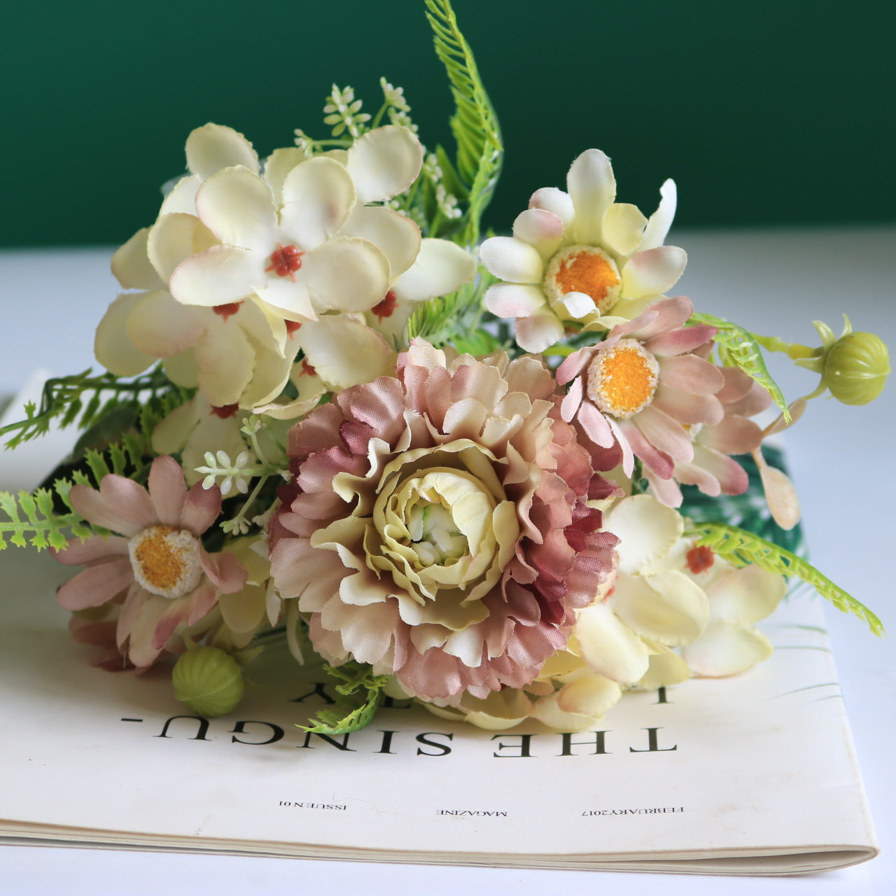 Valentine Faux Hydrangea Carnation Daisy Bouquet Home Decor