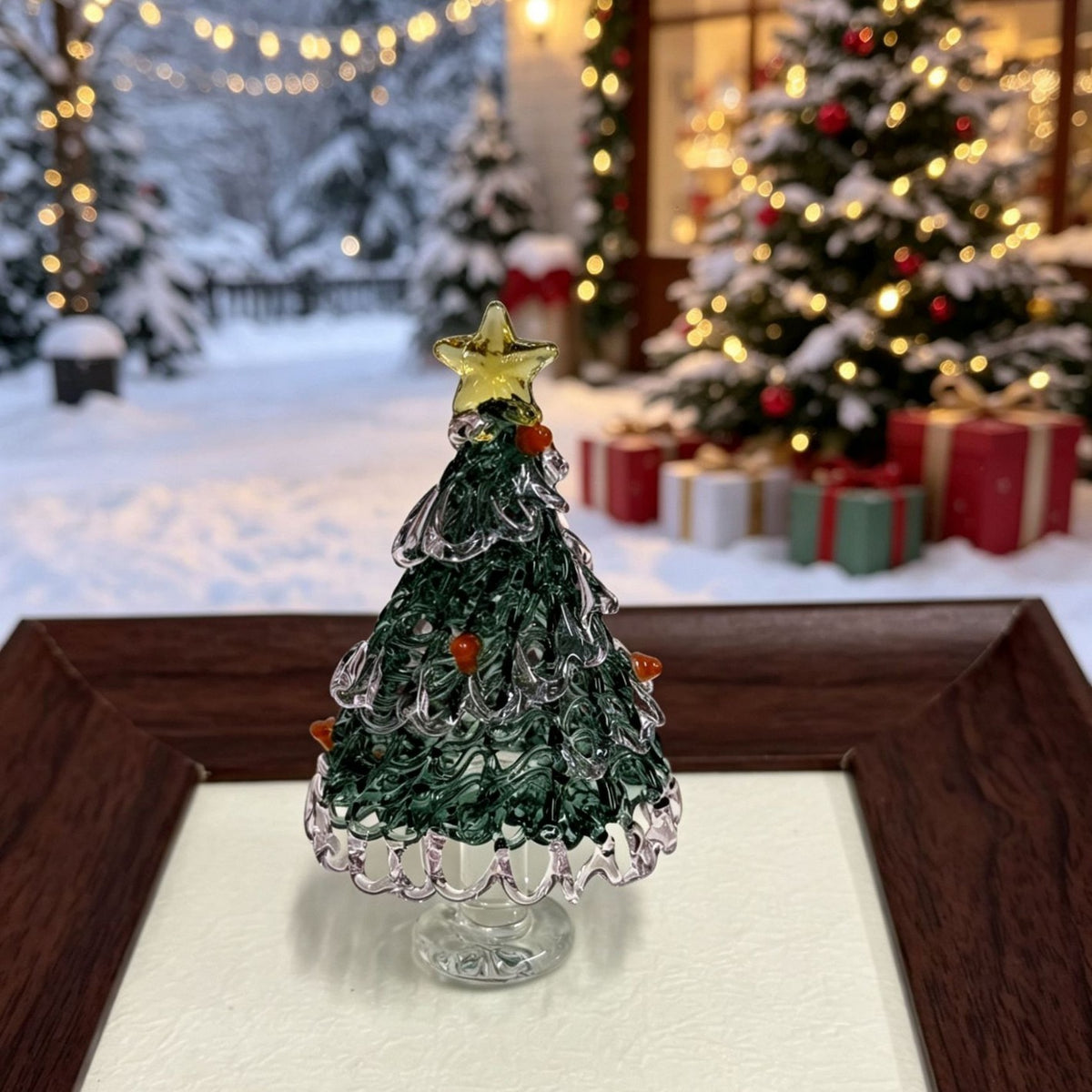 Handcrafted Glass Christmas Tree Figurine Holiday Decor