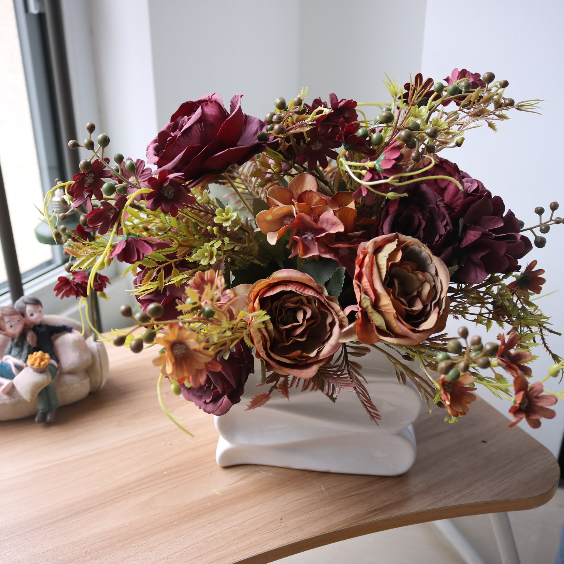 Valentine Faux Rose Daisy Hydrangea Floral Arrangement