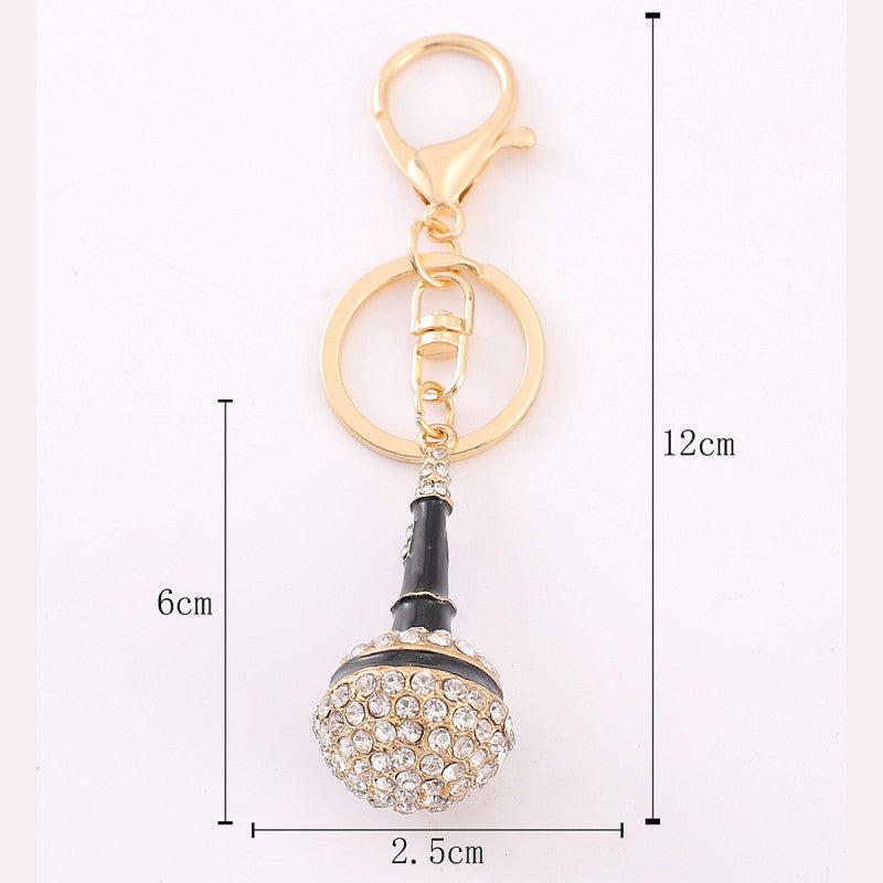 Rhinestone Microphone Keychain Chic Metal Bag Charm Gift