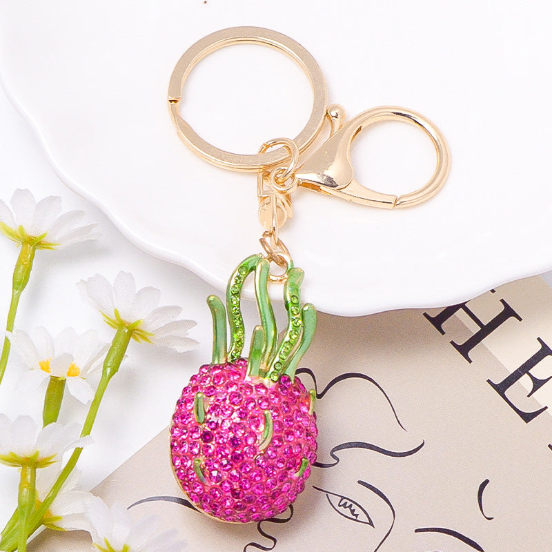 Rhinestone Fruit Keychain Gold Alloy Bag Charm Gift